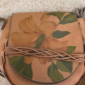 Patricia Nash Firenze Floral Saddle Bag- Natural